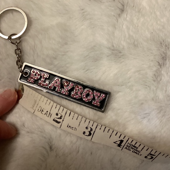 Playboy Keychain with pink stones - silver tone - Picture 3 of 5
